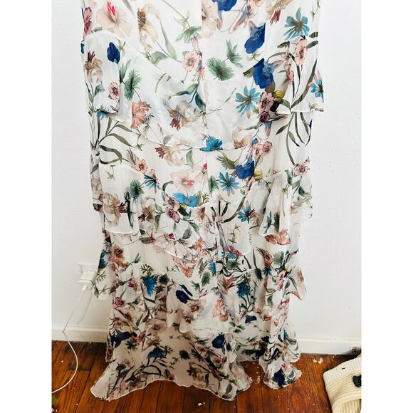 BADGLEY MISCHKA White Floral Printed Off-Shoulder Ruffles High-Low Maxi Dress 16 - Picture 6 of 16